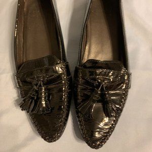 Stuart Weitzman Black Patent Leather Tassel Loafer